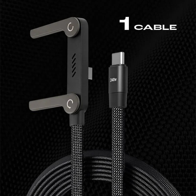 USB-C-Ladekabel mit Smartphone-Ständer 240W-Schnellladung | 1,5m Geflochtenes Nylon Gaming Videotelefonie-Ladekabel | Sansoti