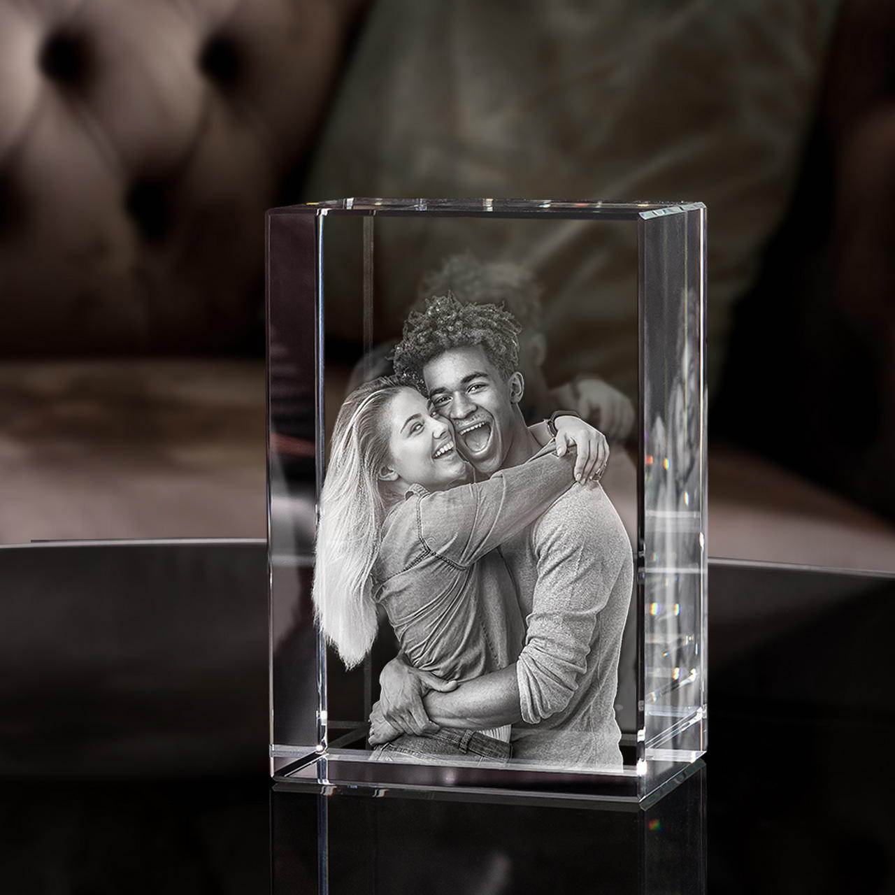 Gepersonaliseerd 2D/3D Kristal Gedenkkristal met Eigen Foto – Verlicht Herinneringsblok met Houten Voet | Sansoti