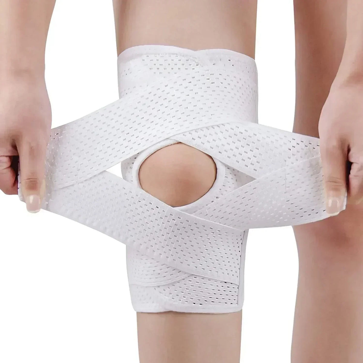 Genouillère réglable avec rotule ouverte pour le sport, la course, la marche, le fitness et l’usage quotidien, noir et blanc | Sansoti