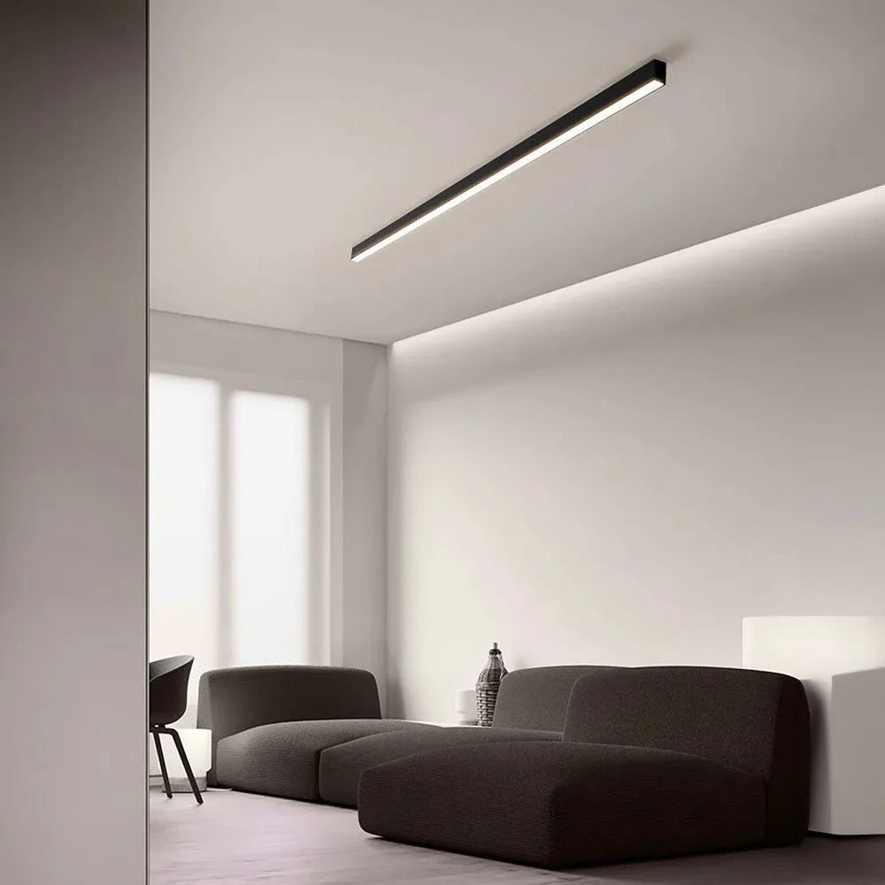 LED Deckenleuchte Schwarz Langgezogen Modern für Wohnzimmer Flur Schlafzimmer Minimalistische Deckenbeleuchtung Innen | Restfield