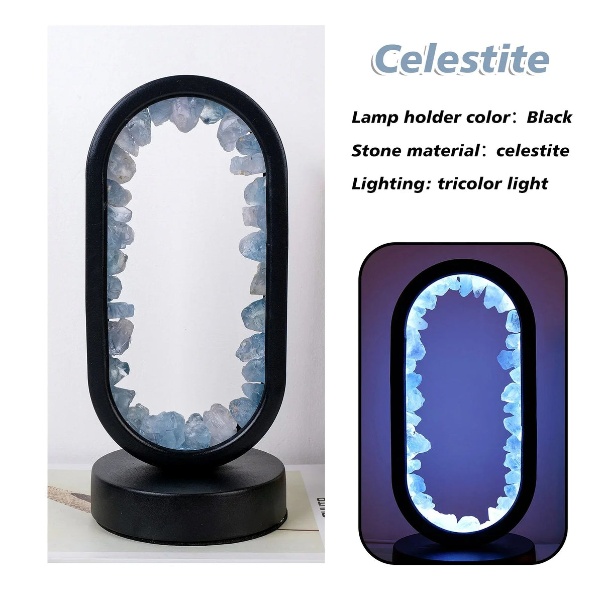 Handgemaakte Edelsteenlamp Amethist Celestiet Kristal Sfeerverlichting Ontspanning Meditatie Yoga Slaapkamer | Sansoti