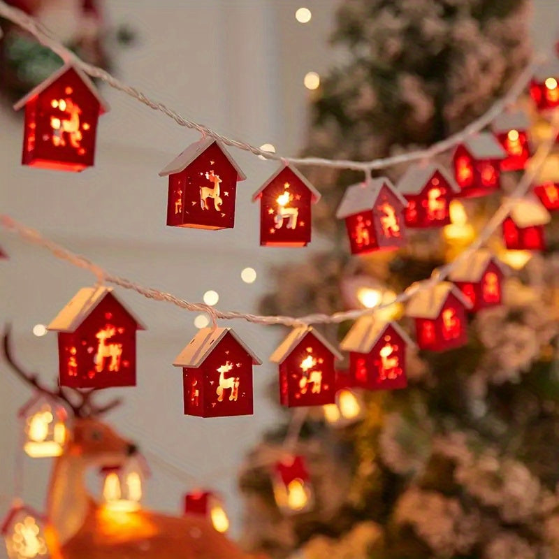 Verlichte Decoratie Huisjes LED Slinger 200cm Kerst Wintersfeer Warm Licht Batterij Sfeervol Kerstdecoratie | Sansoti