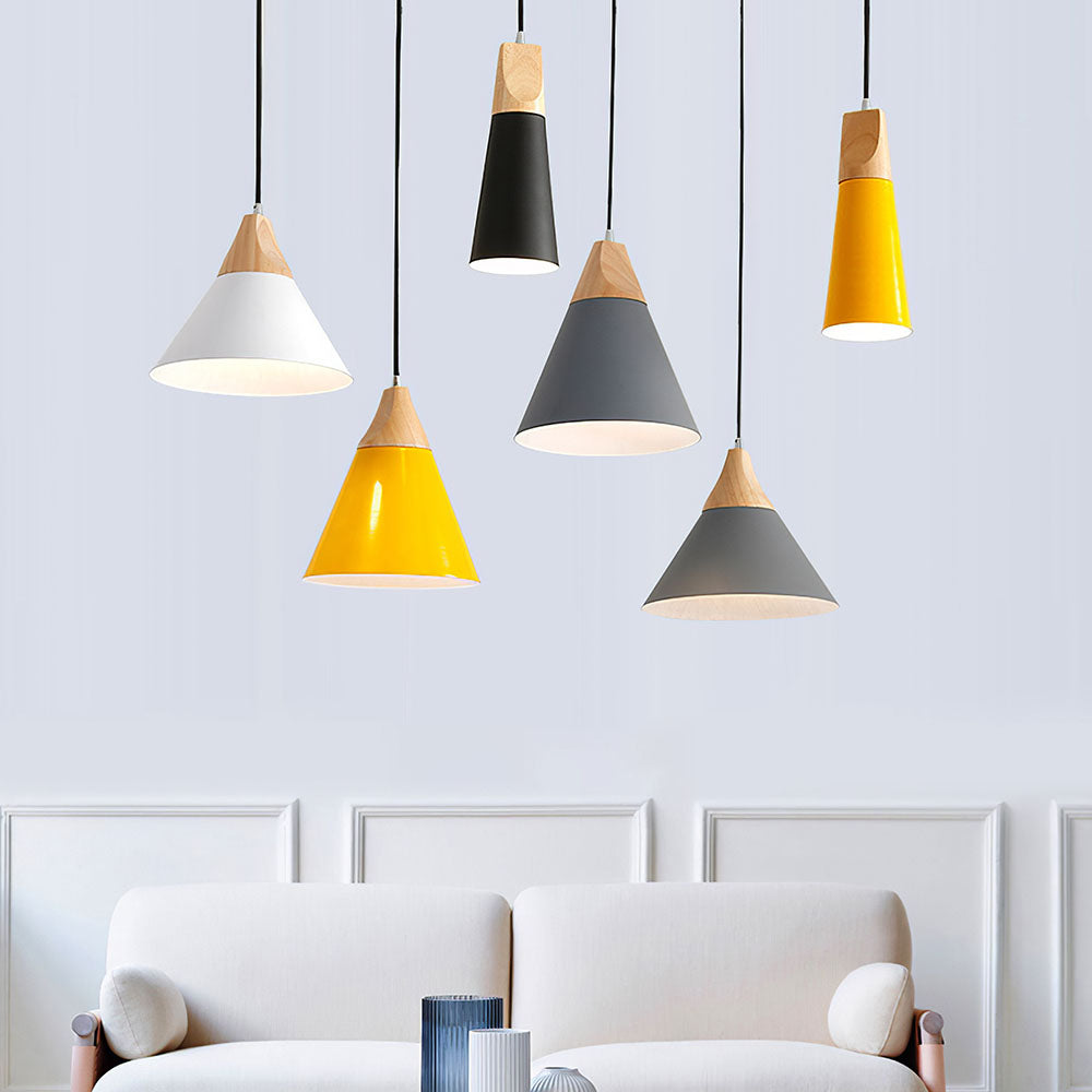Suspension bois aluminium E27 colorée salle à manger salon cuisine lampe design moderne | Restfield