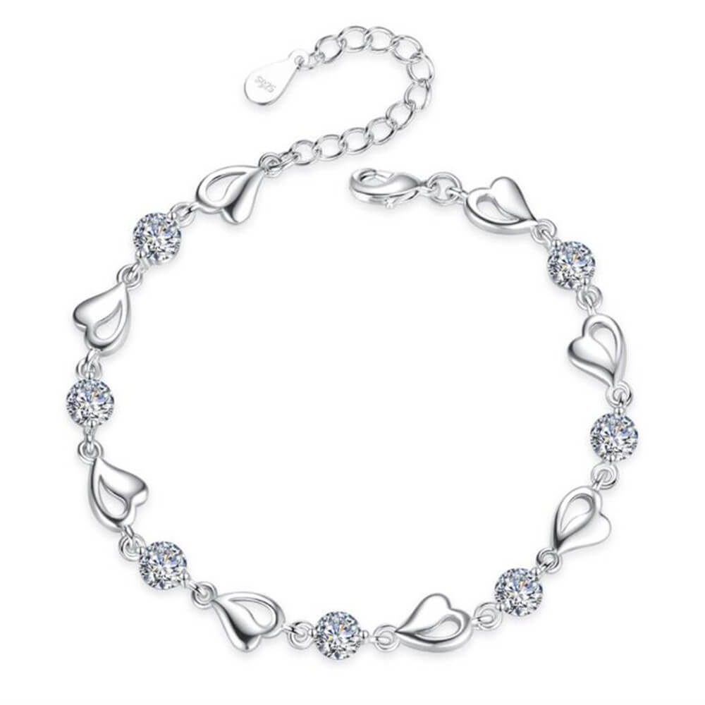 Silbernes Armband mit Herzform aus 925er Sterlingsilber, hypoallergenes, feines Damenschmuck-Accessoire, elegant | Sansoti