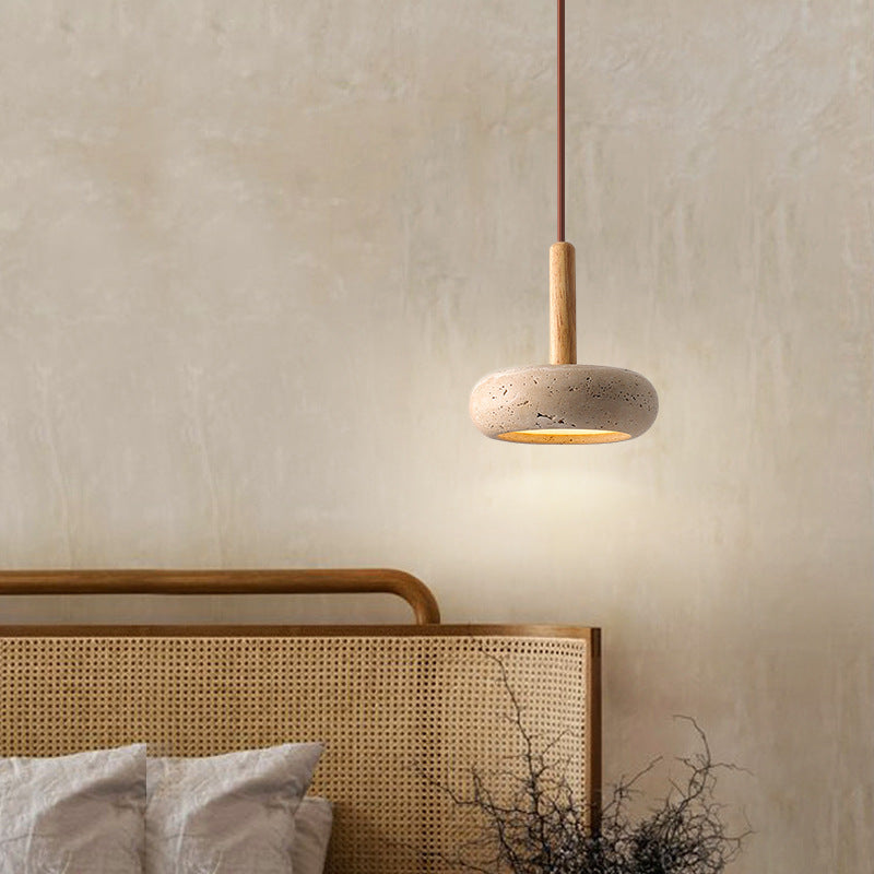 Zen Hanglamp met Natuursteen Kap en Houten Accent – Scandinavisch Design met Geïntegreerde LED | Sansoti