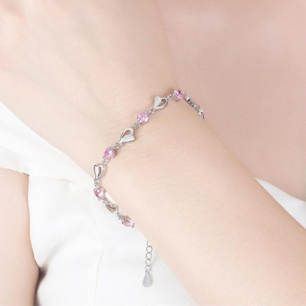 Silbernes Armband mit Herzform aus 925er Sterlingsilber, hypoallergenes, feines Damenschmuck-Accessoire, elegant | Sansoti