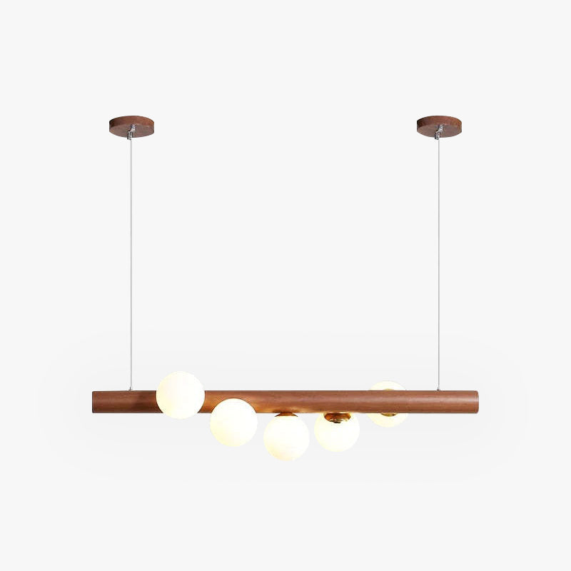 Hängeleuchte Glaskugel mit Deckenbefestigung aus Holz in warmem Walnusston - elegante Ambientebeleuchtung für das Wohnzimmer | Sansoti