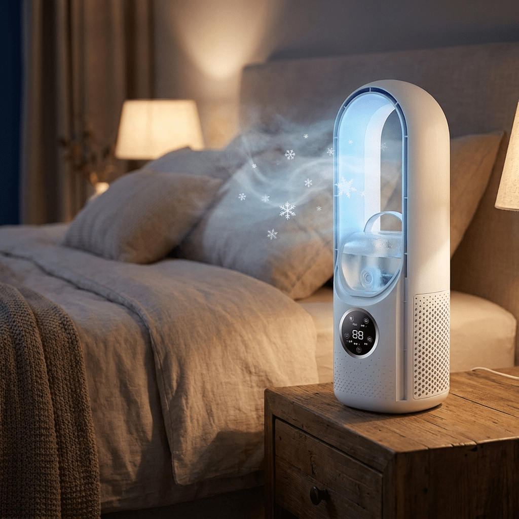Torenventilator zonder Bladen Stil Ontwerp met Slaapstand voor Rustige Koeling Energie-efficiënt Compact Ideaal voor Slaapkamer Kantoor Woonkamer Nachtkastje Bureau | Sansoti