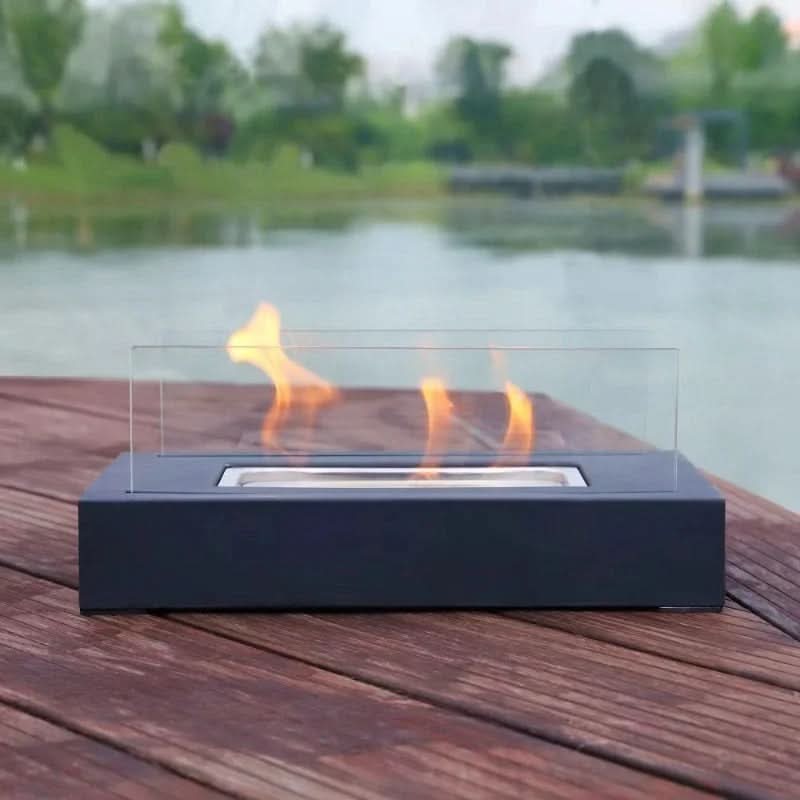 Bioethanol Tafelkachel Draagbaar Gehard Glas & Staal Design voor Binnen & Buiten Rookvrij Sfeerverlichting | Sansoti