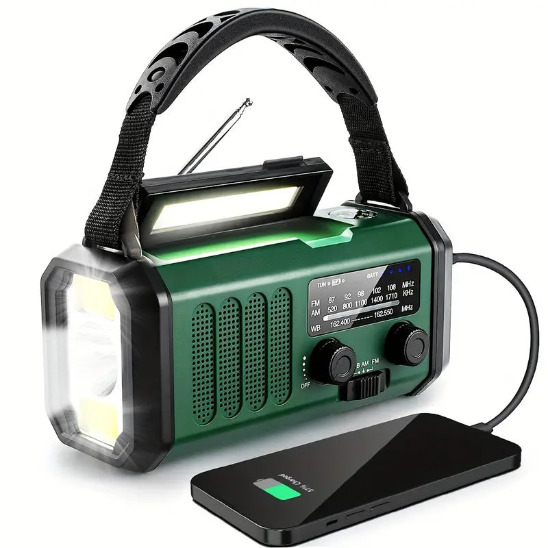 Multifunctionele Dynamo Noodradio 10000mAh Zonnepaneel Handslinger Weeralarm Zaklamp Powerbank Camping | Sansoti