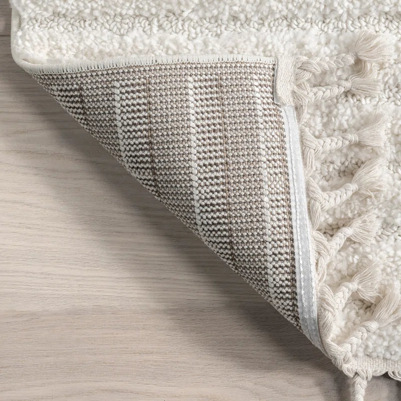 Tapis Japandi Poils Longs Géométrique Franges Crème Polypropylène Salon Chambre | Restfield