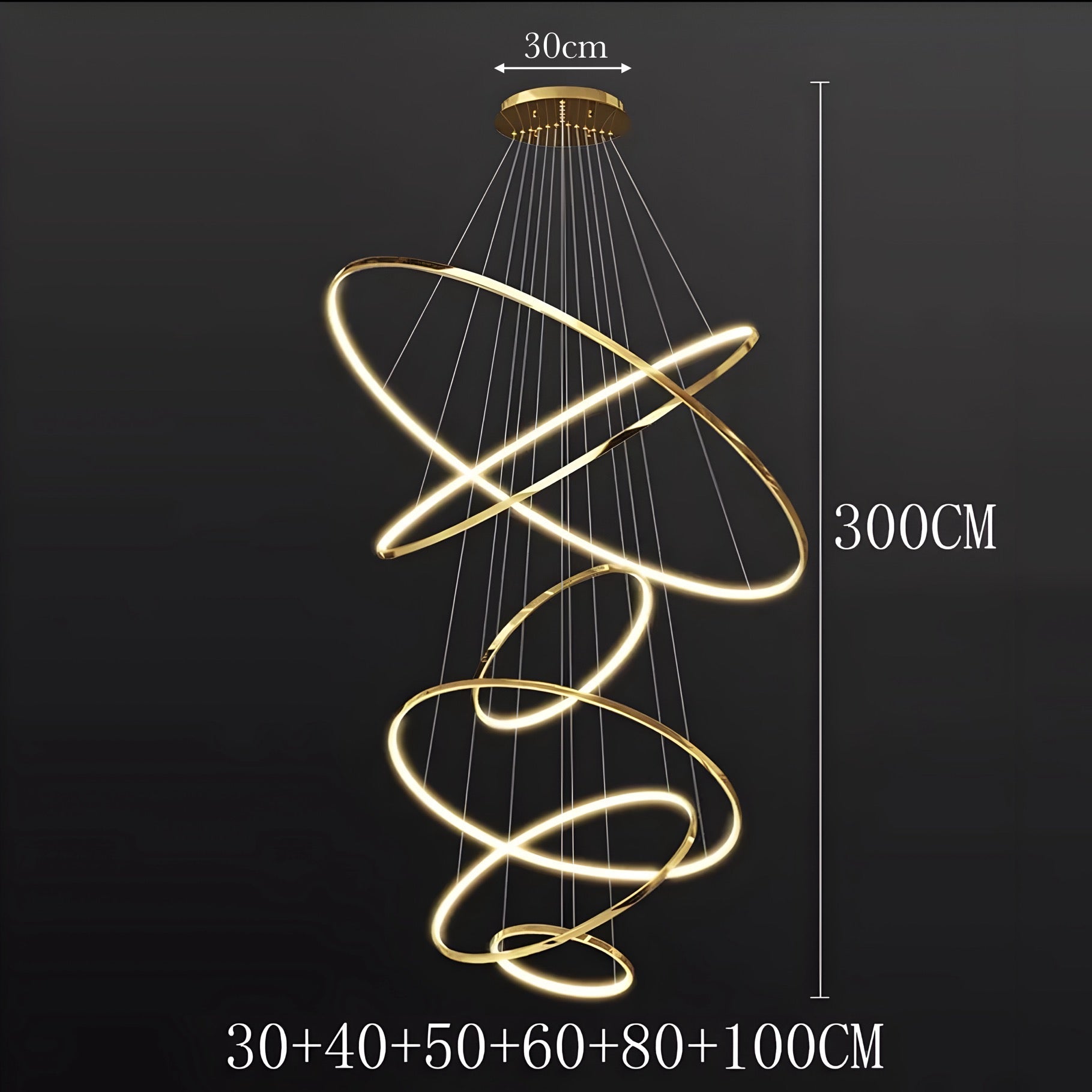 LED Kroonluchter Ringen Dimbaar RVS Goud Of Zwart 3 Tot 8 Elementen | Sansoti