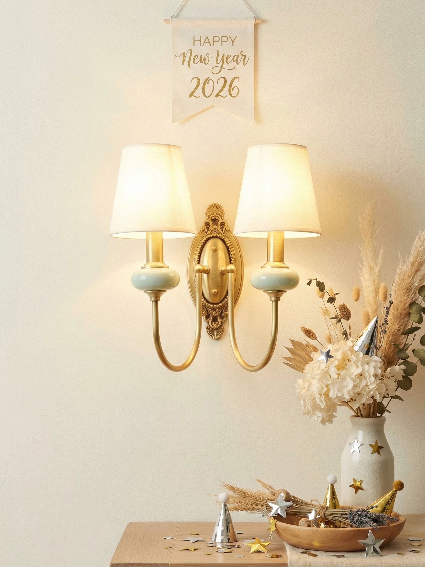 Keramische wandlamp met stoffen kap - 1 of 2 lichtpunten - E27 - diverse kleuren & stijlen | Sansoti