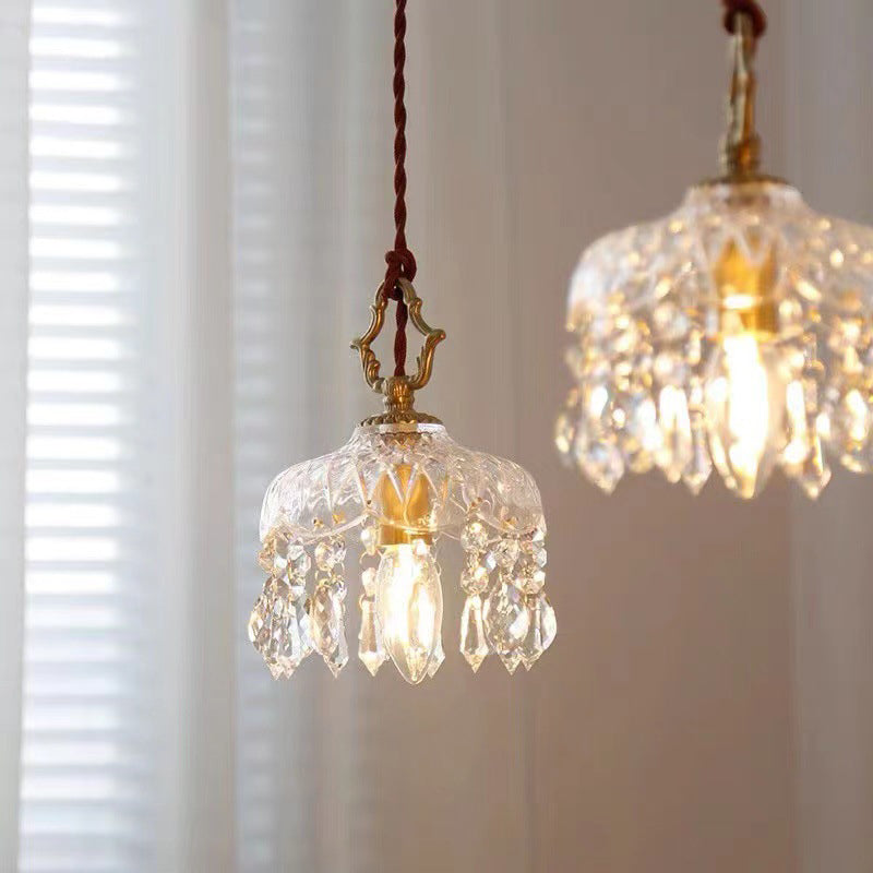 Kristall Hängelampe Kupfer E14 Vintage Blume K9 Kristall Glas Schlafzimmer Flur Eingang Romantisch Pendelleuchte Antik | Restfield