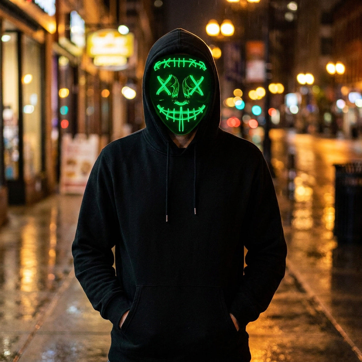 LED Masker Halloween Verlicht Gezichtsmasker Feest Cosplay Kostuum Rood Groen Blauw Paars Oranje EL Wire | Sansoti