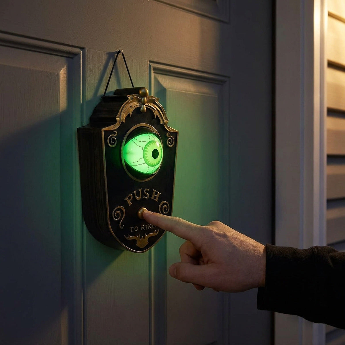 Halloween-Türklingeldekoration mit Augapfelgeräusch und grünem Licht, Touch-Sensor-Wanddekoration für Partys und Horror-Themen | Sansoti
