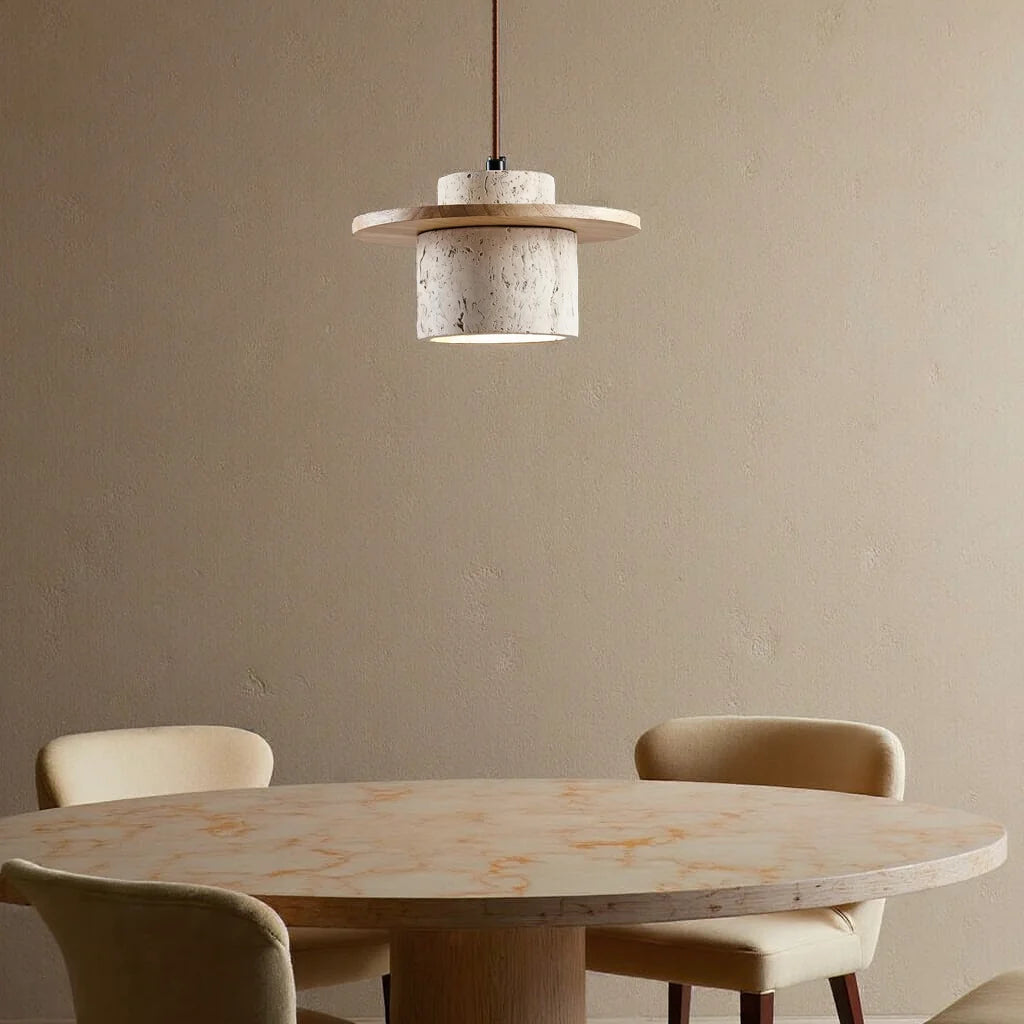 Hanglamp Travertijn Steen 25cm LED E27 Verstelbaar Snoer 170cm Natuurlijke Sfeerverlichting Woonkamer | Sansoti