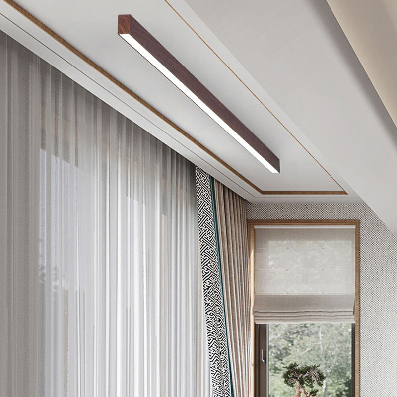 LED Deckenleuchte Holz Länglich Aluminium Wohnzimmer Schlafzimmer 60cm 100cm 120cm Eingebaute LED Lichtleiste Holz Deckenlampe Japandi | Restfield