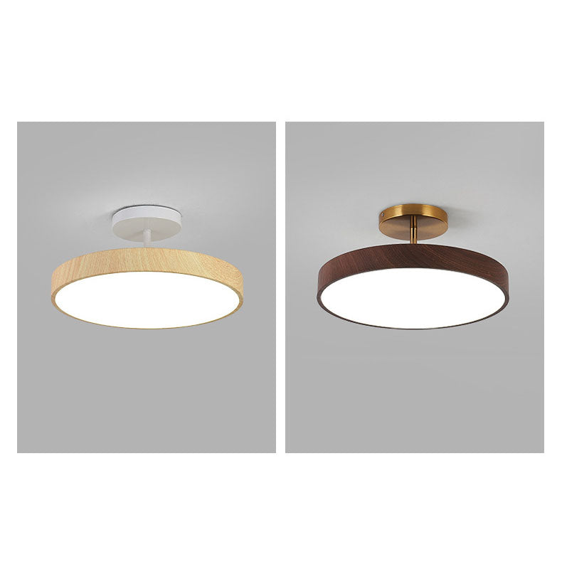 Runde LED-Deckenleuchte im Semi-Flush-Design in Holzoptik, Japandi, 30 cm - minimalistische Deckenbeleuchtung für das Wohnzimmer | Sansoti