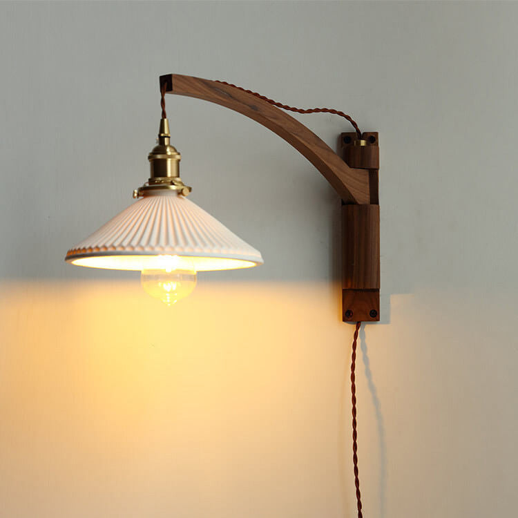 Applique murale extensible avec verre strié et bras en bois pour salon, chambre, entrée et coin lecture, éclairage d’ambiance | Sansoti