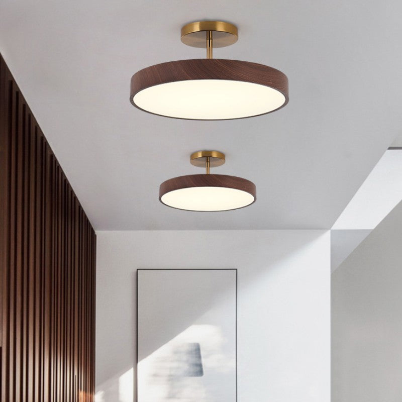 Runde LED-Deckenleuchte im Semi-Flush-Design in Holzoptik, Japandi, 30 cm - minimalistische Deckenbeleuchtung für das Wohnzimmer | Sansoti
