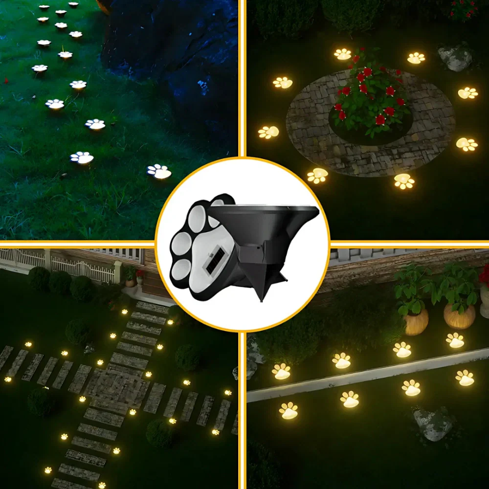 Solar Garden Lighting Paw Print Shaped LED Warm White Decorative Path Light for Outdoor | Sansoti