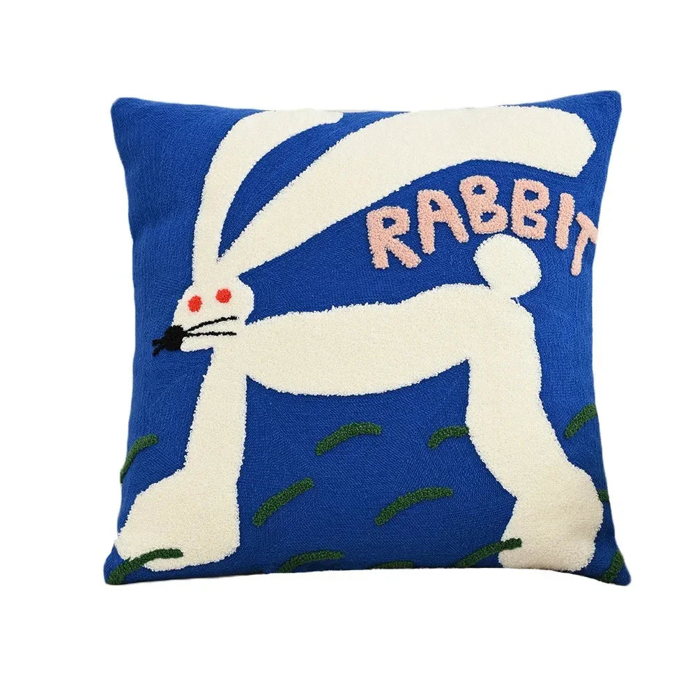 Housse de Coussin Broderie Animaux Scandinave 45x45 Polyester Coton | Restfield