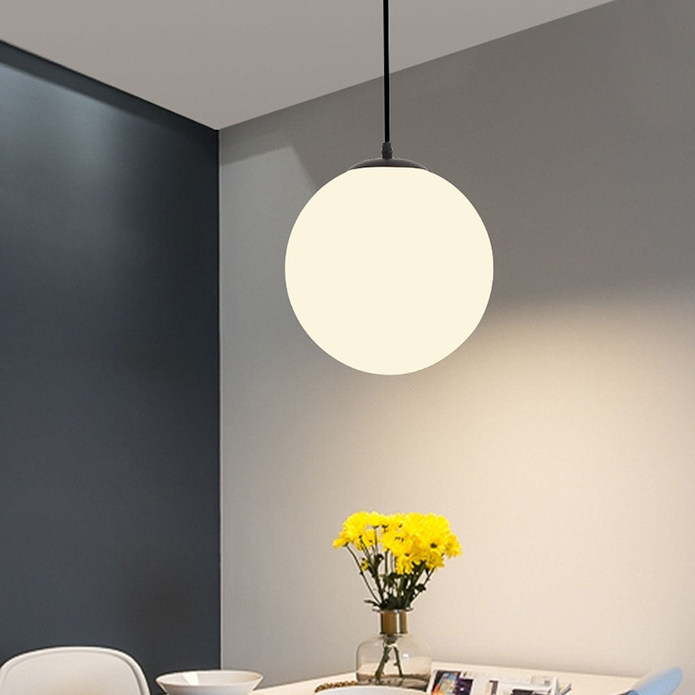 Suspension Verre Boule E27 Blanche Table à Manger Cuisine Salon Éclairage Moderne Suspension Ronde Intérieur Minimaliste | Restfield