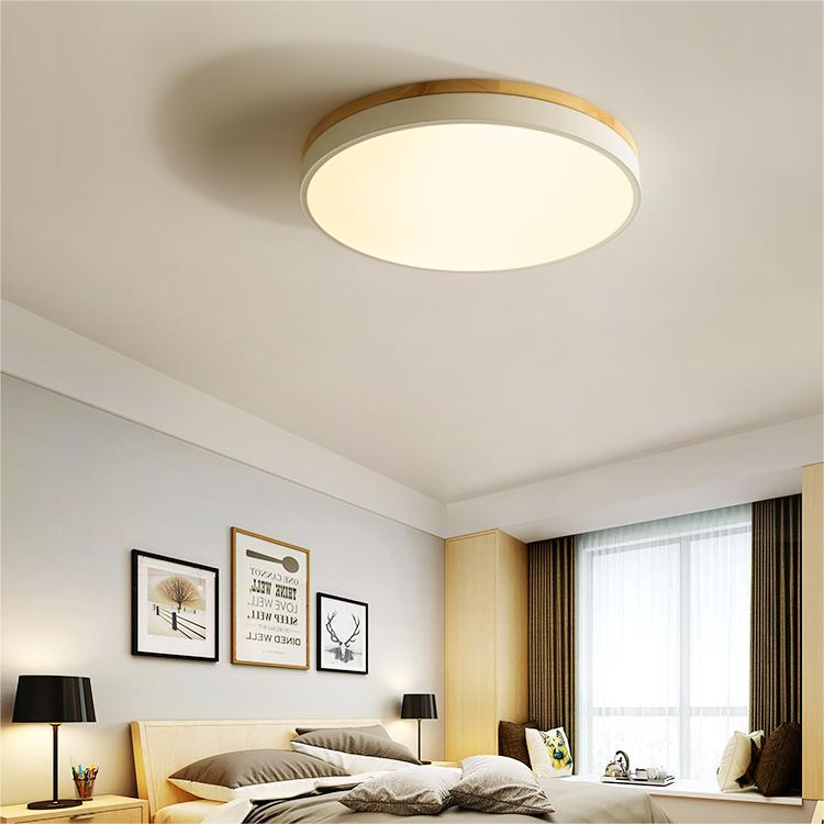 Plafondlamp Hout Rond LED met Acryl – Dimbaar Warm Licht Scandinavisch Design Woonkamer Slaapkamer 30cm 40cm 50cm 60cm | Sansoti