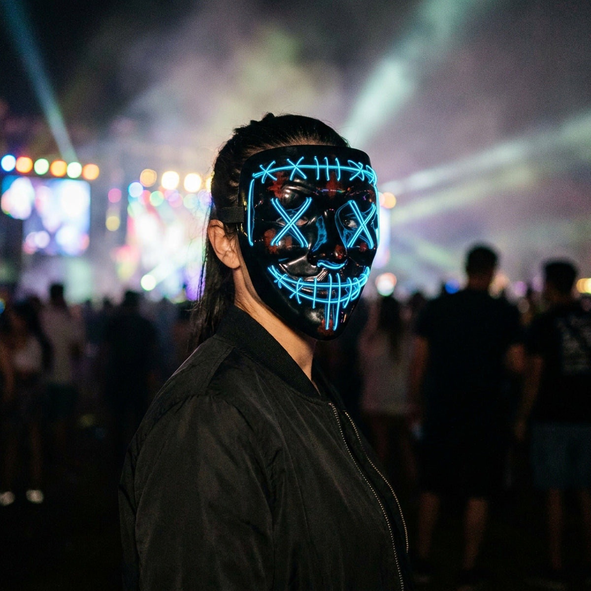 LED Masker Halloween Verlicht Gezichtsmasker Feest Cosplay Kostuum Rood Groen Blauw Paars Oranje EL Wire | Sansoti