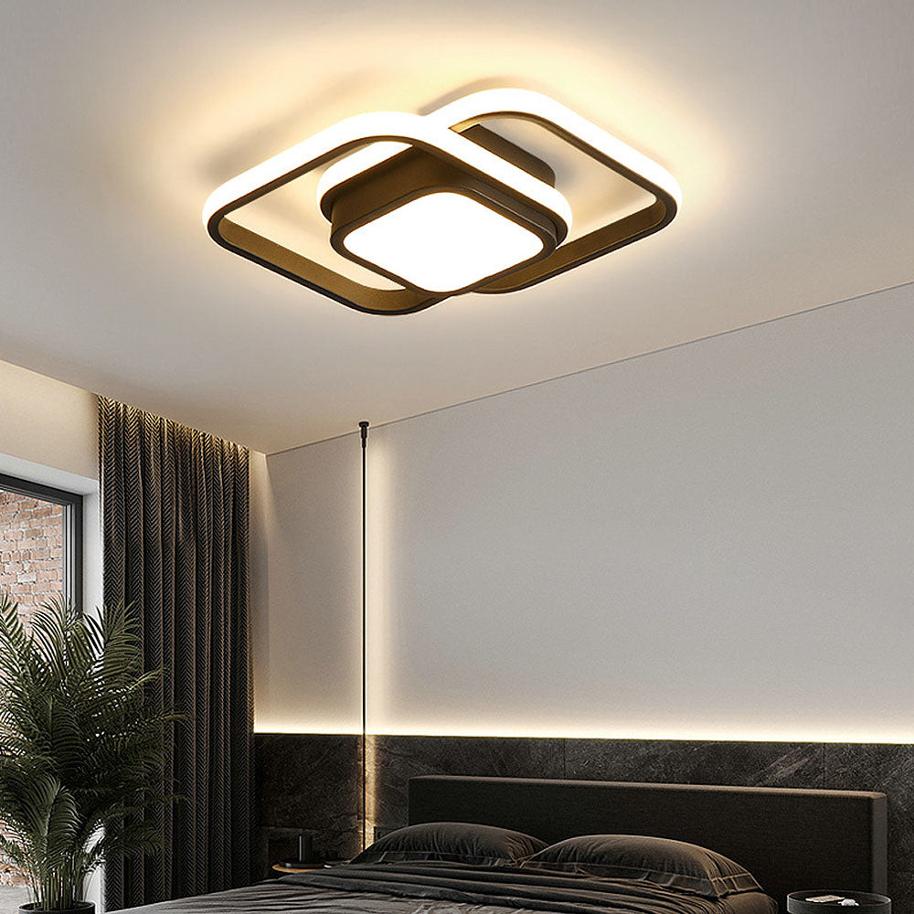 LED Plafondlamp Dubbele Ring Zwart Woonkamer Hal Moderne Plafondverlichting Minimalistisch Warm Licht | Sansoti