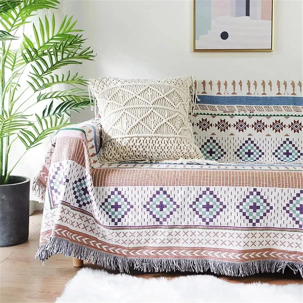 Überwurfdecke Jacquard Gewebt Fransen Bunt Baumwolle Polyester Warm Weich | Restfield