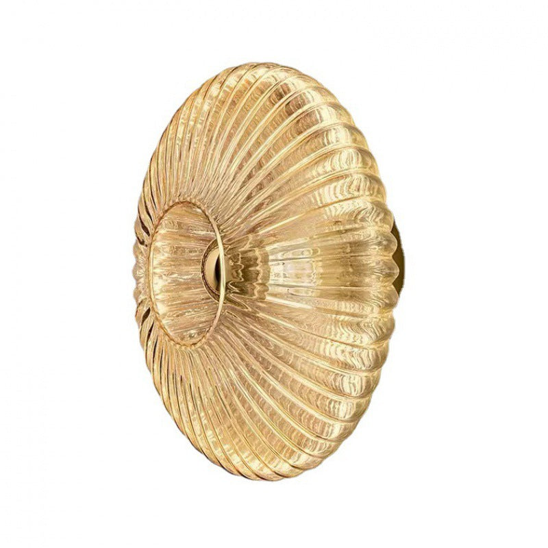 Wandlamp Geribbeld Glas Cognac Goud Messing Woonkamer Slaapkamer Hal Plafondlamp Schelp Retro Art Deco Wandverlichting | Sansoti