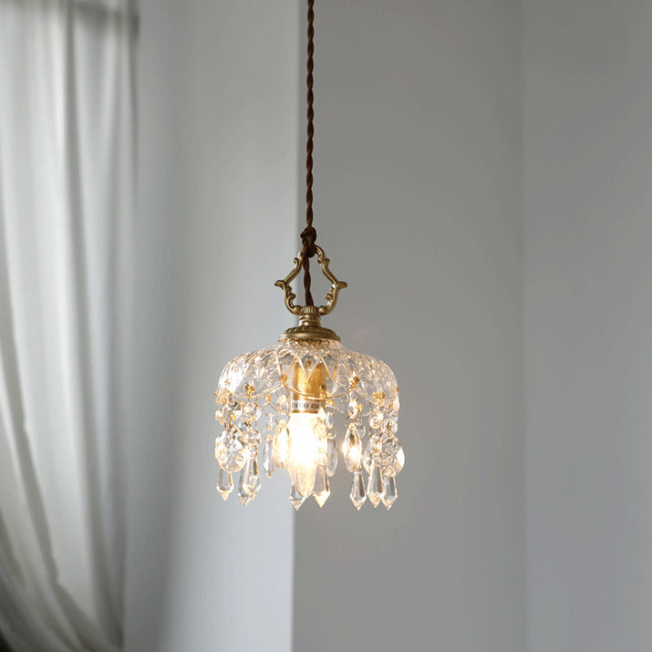 Kristall Hängelampe Kupfer E14 Vintage Blume K9 Kristall Glas Schlafzimmer Flur Eingang Romantisch Pendelleuchte Antik | Restfield
