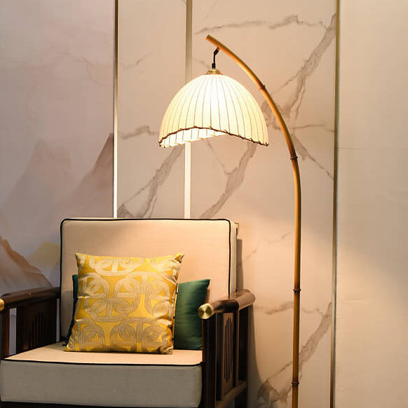 Vloerlamp Bamboe Look Boogvorm Stof Kap E26 160cm Dimbaar Woonkamer Slaapkamer Retro | Sansoti