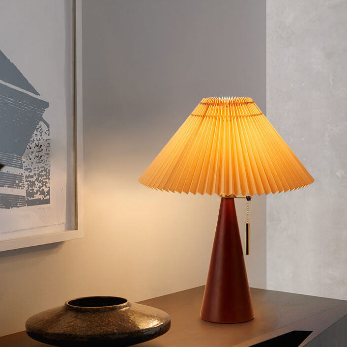 Tafellamp Hout Geplooide Stof Kap E26 35x48cm Dimbaar Japans Slaapkamer Woonkamer | Sansoti
