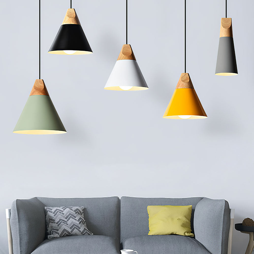 Suspension bois aluminium E27 colorée salle à manger salon cuisine lampe design moderne | Restfield