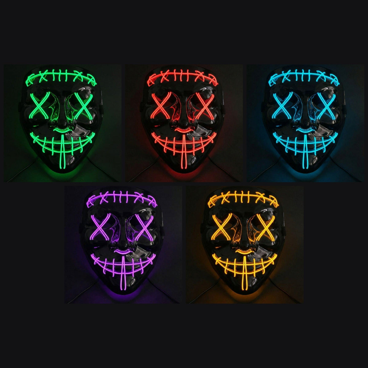 LED Masker Halloween Verlicht Gezichtsmasker Feest Cosplay Kostuum Rood Groen Blauw Paars Oranje EL Wire | Sansoti