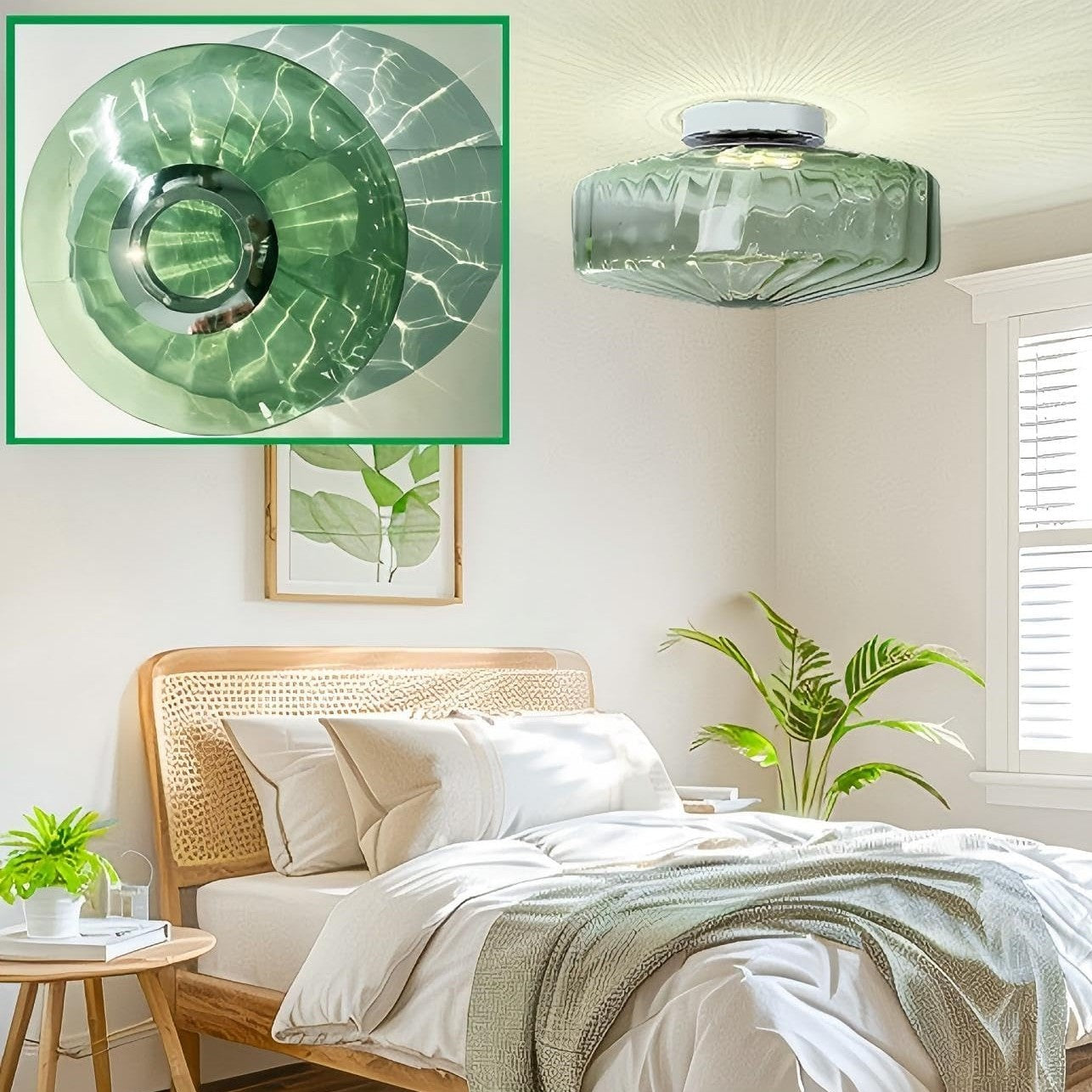 Vintage Geribbeld Glazen Plafondlamp Groen – Klassieke Verlichting voor Eetkamer, Entree & Gang | Sansoti