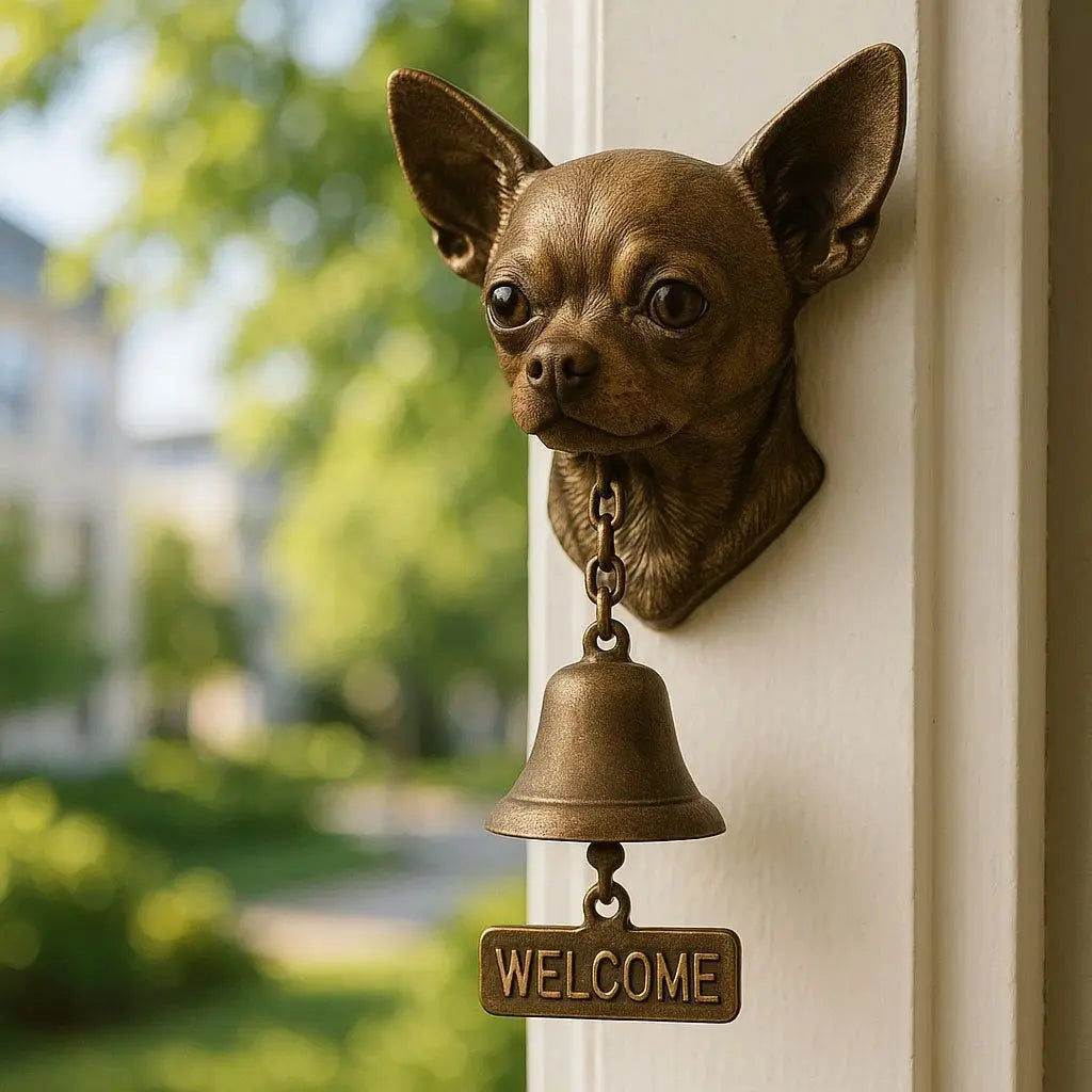Cloche murale en bronze avec motif de chien - Cloche de bienvenue décorative pour l’entrée, la terrasse et le jardin - Sonnette vintage | Sansoti