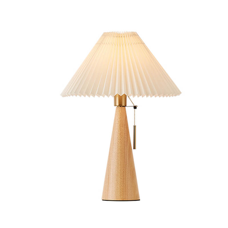 Tafellamp Hout Japans Minimalistisch Geplooide Kap 48cm LED | Sansoti