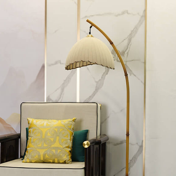 Vloerlamp Bamboe Look Boogvorm Stof Kap E26 160cm Dimbaar Woonkamer Slaapkamer Retro | Sansoti