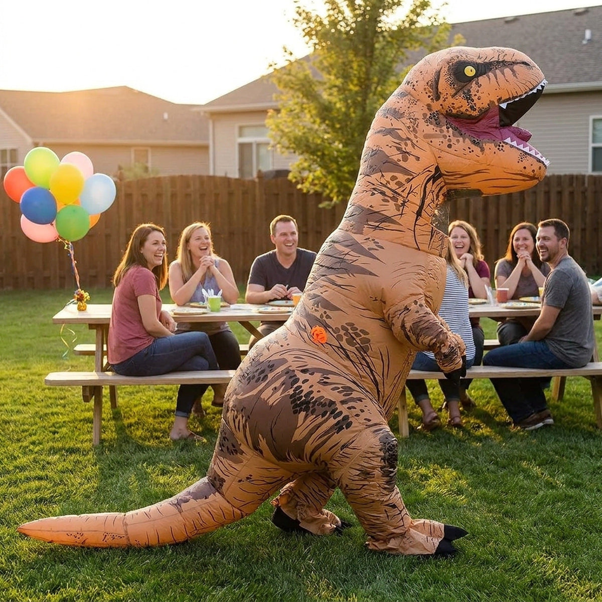 Nadmuchiwany kostium dinozaura T-Rex dla dorosłych, uniwersalny rozmiar, strój imprezowy z wentylatorem na karnawał | Sansoti