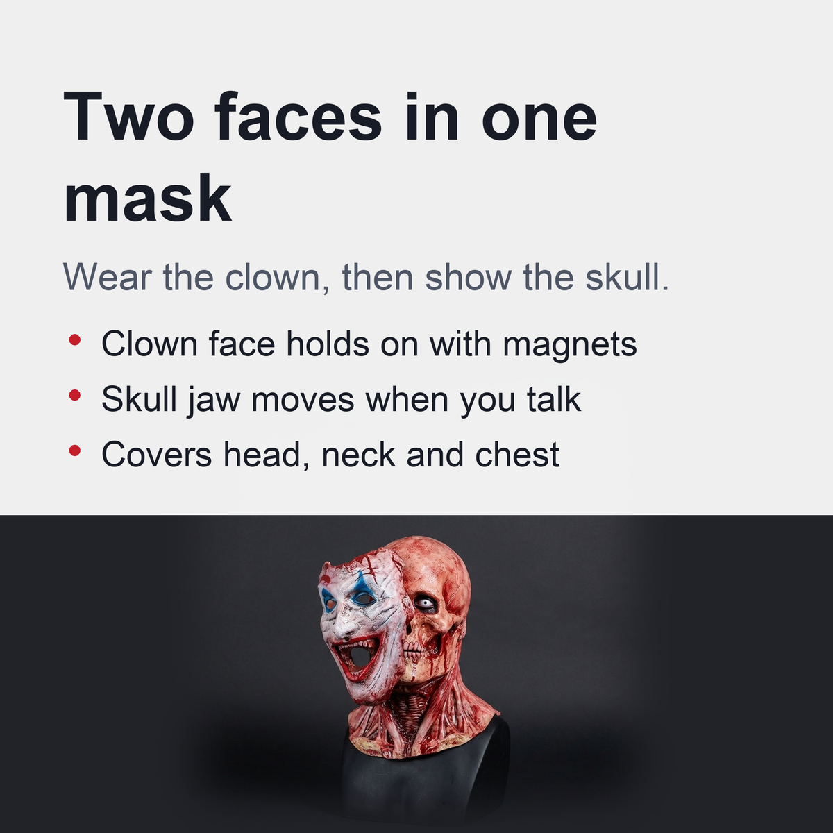 Dubbellaags Halloween Masker met Afneembaar Clowngezicht en Bewegende Kaak voor Volwassenen Carnaval | Sansoti