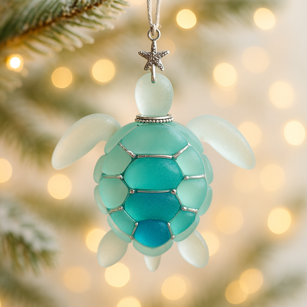 Oceaan Adventskalender 24 Zee-Ornamenten Matglas Kerst Schildpad Dolfijn Zeester Krab Ophangbaar Decoratie | Sansoti
