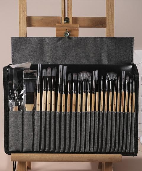 Pinselset 24-teilig mit Palettenmesser Nylonpinsel für Acryl-, Aquarell- und Ölfarben Hobby Kreatives Malen | Sansoti