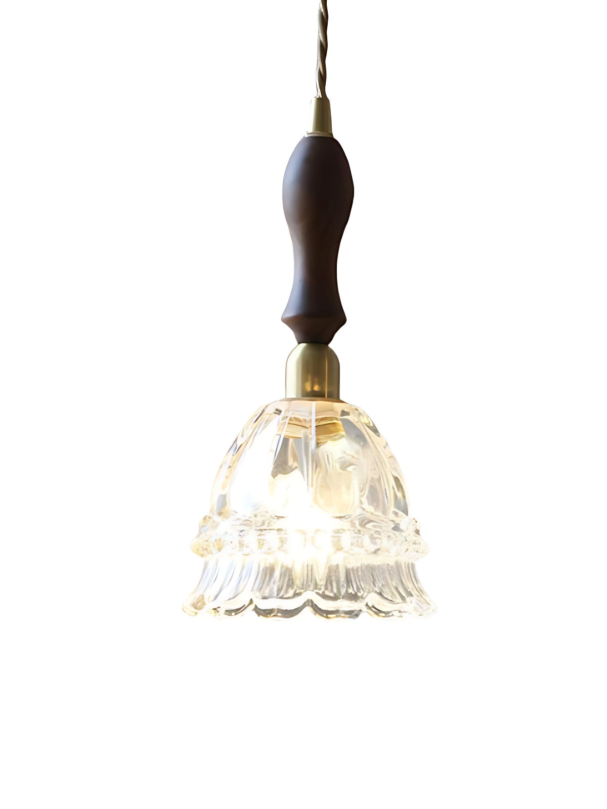 Franse Landelijke Hanglamp Glazen Kap Kwallen Design Transparant of Amber met Walnoot Greep Sfeerverlichting Eetkamer Elegante Plafondlamp | Sansoti