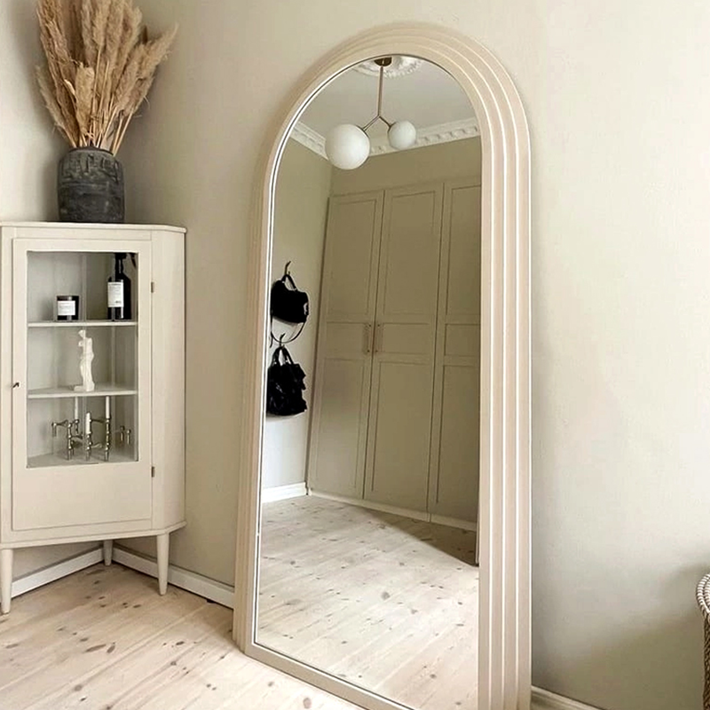Luxury Standing Mirror with Wooden Arch Frame – Full-Length Wall Mirror 120x200cm Antique White, Khaki or Black | Sansoti