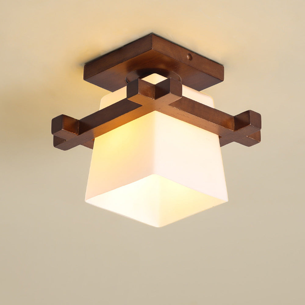 Plafonnier LED bois E27 blanc Japandi hall chambre salon 20 cm plafonnier carré style japonais | Restfield