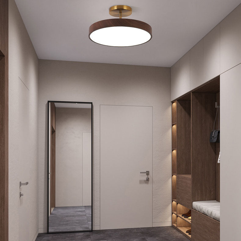 Runde LED-Deckenleuchte im Semi-Flush-Design in Holzoptik, Japandi, 30 cm - minimalistische Deckenbeleuchtung für das Wohnzimmer | Sansoti